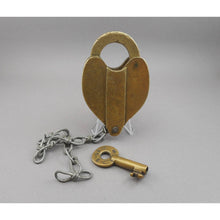 Load image into Gallery viewer, Antique Belt RY Railway Railroad Padlock with P&amp;R A W Hollow Barrel Key Working Brass Heart Shape Lock