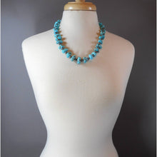 Load image into Gallery viewer, Vintage Native American Turquoise Necklace with Sterling Silver Navajo Pearl Beads - Handmade Southwestern USA Natural Stone Jewelry