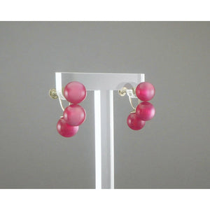 Vintage 1950s Lucite Plastic Earrings Faux Moonstone Beads Pink Red Screw Back