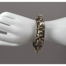 Load image into Gallery viewer, Antique Vintage Moroccan* or Middle Eastern* Bedouin Silver Bracelet - Large and Heavy Hinged Bangle with Box Closure - Etched Ornament and Bead Decorations - Old Handmade Ethnic, Tribal, Jewelry