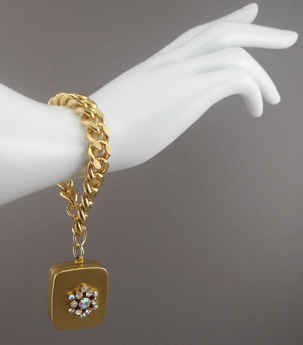 Vintage Gold Tone Rhinestone Chain Bracelet 6 Inches HB17 - Etsy