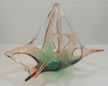 Load image into Gallery viewer, Vintage Murano Handblown Art Glass Bowl - Basket Form, Pink and Green