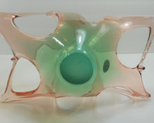 Load image into Gallery viewer, Vintage Murano Handblown Art Glass Bowl - Basket Form, Pink and Green