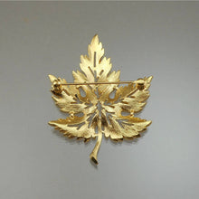 Load image into Gallery viewer, Vintage Crown Trifari Maple Leaf Brooch - Brushed Gold Tone - Signed Designer Pin - Estate Collection Jewelry - Excellent Condition