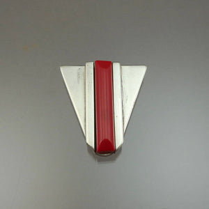 Vintage 1930s Art Deco Dress or Scarf Clip - Red Plastic, Silver Tone Metal - Arrow Design