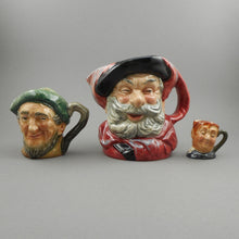 Load image into Gallery viewer, Lot of 3 Vintage Royal Doulton Toby Jugs Pitchers - Mini, Small, Medium - Fat Boy, Falstaff, Auld Mac - Made in England