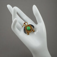 Load image into Gallery viewer, Excellent Vintage Penguin Brooch Lapel Pin - Green Glass Cabochon, Black Enamel, Gold Tone