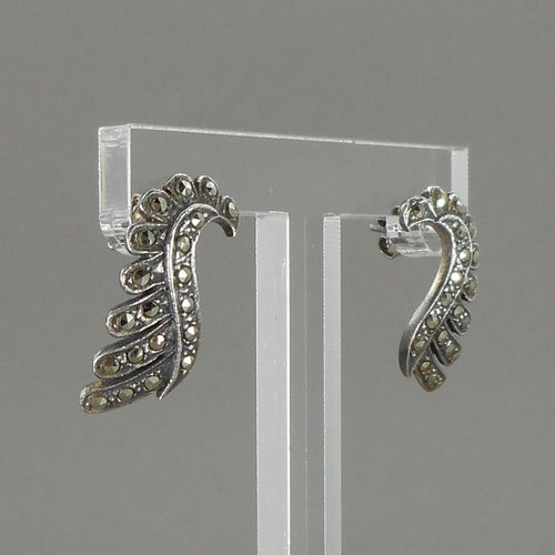 Excellent Vintage Marcasite and Silver Post Earrings - Art Deco Revival Style