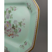 Load image into Gallery viewer, Vintage Adams Calyx Ware Metz Pattern 12&quot; Oval Platter - Circa 1930 English Ironstone - Blue Green with Pink Flowers - Made in England