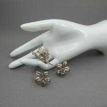 Load image into Gallery viewer, Vintage Handmade Mexican Sterling Silver Orchid Brooch Pin and Screw Back Earrings - Artisan Crafted Flower Design Jewelry Set