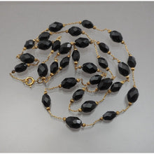 Load image into Gallery viewer, 31&quot; Long Vintage French Jet Black Glass Beads Gold Tone Chain Necklace Opera