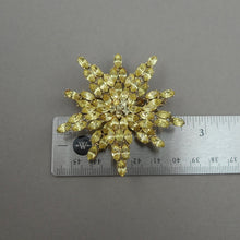 Load image into Gallery viewer, Large Vintage 1960s Star Brooch Pin - Yellow Rhinestones, Gold Tone Setting - Retro Costume Jewelry