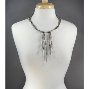Vintage Sarah Cavender Jewelry Fringe Pendant Necklace - Braided Silver Tone Wire Mesh and Tubes - American Artisan - Handmade in USA
