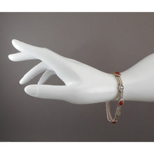 Load image into Gallery viewer, Vintage Middle Eastern Carnelian and Sterling Silver Bracelet - Multi Strand Chain with Oval Cabochons