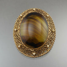 Load image into Gallery viewer, Vintage 60s Victorian Revival Brooch Pendant Glass Faux Tortoiseshell Tigers Eye