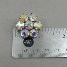 Load image into Gallery viewer, Vintage 1950s Iridescent  Rhinestone Cluster Clip On Earrings - AB Aurora Borealis Crystals, Gold Tone  - Daisy Flower Design