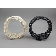 Load image into Gallery viewer, Pair of Nervous System Wave Bangle Bracelets - 3D Printed Nylon - Black and White - Medium Size