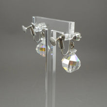 Load image into Gallery viewer, Vintage 1950s Signed Laguna Clip On / Screw Back Dangle Earrings - Iridescent Aurora Borealis Clear Glass Crystal Beads, Silver Tone