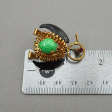 Load image into Gallery viewer, Excellent Vintage Penguin Brooch Lapel Pin - Green Glass Cabochon, Black Enamel, Gold Tone