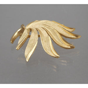 Excellent Large Vintage Crown Trifari Leaf Brooch - Brushed Gold Tone - Signed Designer Pin - Estate Collection Jewelry