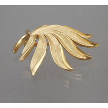 Load image into Gallery viewer, Excellent Large Vintage Crown Trifari Leaf Brooch - Brushed Gold Tone - Signed Designer Pin - Estate Collection Jewelry