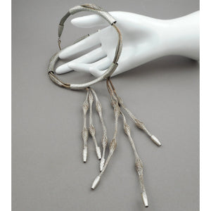 Vintage Sarah Cavender Jewelry Fringe Pendant Necklace - Braided Silver Tone Wire Mesh and Tubes - American Artisan - Handmade in USA