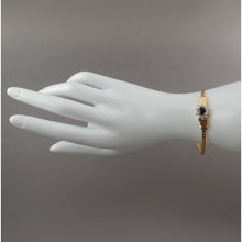 Load image into Gallery viewer, Vintage Faux Ruby Herringbone Chain Bracelet - 7 1/2&quot; - Gold Tone with Red and Clear Crystals