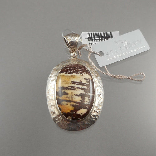 Starborn Fossil Wood Stone Jasper Sterling Silver Pendant w Tag Natural Gemstone