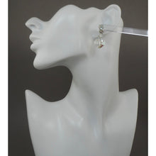 Load image into Gallery viewer, Vintage 1950s Signed Laguna Clip On / Screw Back Dangle Earrings - Iridescent Aurora Borealis Clear Glass Crystal Beads, Silver Tone