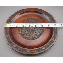 Load image into Gallery viewer, 2 Vintage Polish Folk Art Hand Carved Wood Plates with Inlaid Brass Metal - Flower Designs - Made in Poland