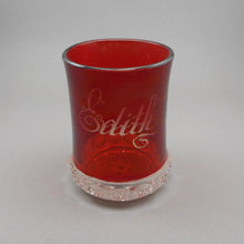 Load image into Gallery viewer, &quot;Edith&quot; Excellent Antique EAPG Glass - Victorian Travel Carnival Fair Souvenir - Ruby Stain Tumbler Red Flash Etched Pressed Glass