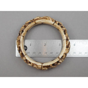 Vintage Carved Layered Cow Bone Bracelet - Elephant and Lion Figures - Handmade Bangle