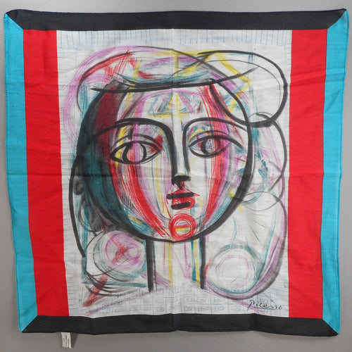 Vintage 1983 Picasso Tete de Femme Square Cotton Scarf - Heirs of Pablo Picasso / Marigold Enterprises