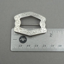 Load image into Gallery viewer, Excellent Antique c 1890 Victorian Sterling Silver Sash Buckle Pin - Signed Herbst &amp; Wassall - Hand Engraved Floral Design Brooch