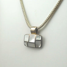 Load image into Gallery viewer, Vintage Mother of Pearl Shell Sterling Silver Pendant w/ Wheat Chain Modernist Geometric Design