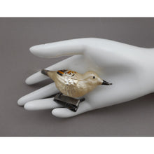 Load image into Gallery viewer, Antique or Vtg German Blown Glass Bird Christmas Ornament - Clip On, Spun Tail - Black White and Gold