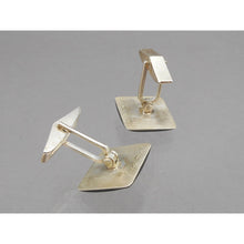 Load image into Gallery viewer, Vintage Handmade Eileen Sutton Cufflinks - US Artisan Studio Jewelry - Post Modern Style - 14K Gold Filled Sterling Silver, Black and Blue Resin