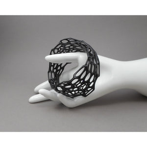 Pair of Nervous System Wave Bangle Bracelets - 3D Printed Nylon - Black and White - Medium Size