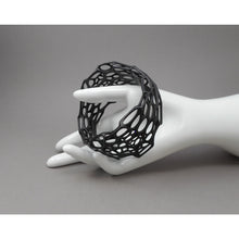 Load image into Gallery viewer, Pair of Nervous System Wave Bangle Bracelets - 3D Printed Nylon - Black and White - Medium Size