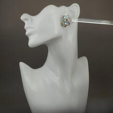Load image into Gallery viewer, Vintage 1950s Iridescent Glass Cluster Clip On Earrings - AB Aurora Borealis Crystal Beads - Daisy Flower Design