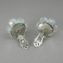 Load image into Gallery viewer, Vintage 1950s Iridescent Glass Cluster Clip On Earrings - AB Aurora Borealis Crystal Beads - Daisy Flower Design