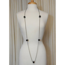 Load image into Gallery viewer, Vintage 56&quot; Long Statement Fashion Necklace Black Chain Plastic Cubes Blocks