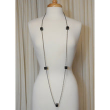 Load image into Gallery viewer, Vintage 56" Long Statement Fashion Necklace Black Chain Plastic Cubes Blocks