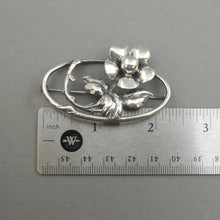 Load image into Gallery viewer, Vintage Victorian Revival Style Repousse Sterling Silver Rose Flower Brooch Oval Lapel Pin