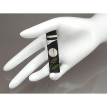 Load image into Gallery viewer, Vintage Handmade Eileen Sutton Mid Hole Bar Pin - US Artisan Studio Jewelry Brooch - C 1990 Post Modern Style - Silver Black White Green Resin