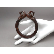 Load image into Gallery viewer, Antique or Vintage Hand Carved Wood Peacock Bird Bangle Bracelet Handmade Ethnic Animal Figural Jewelry