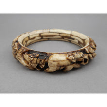 Load image into Gallery viewer, Vintage Carved Layered Cow Bone Bracelet - Elephant and Lion Figures - Handmade Bangle