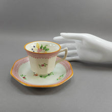 Load image into Gallery viewer, 3 Vintage Adams Calyx Ware Lowesoft Pattern Demitasse Cups and Saucer Sets + 1 Replacement Saucer - Circa 1930 English Ironstone - Pale Blue Green with Pink Flowers - Made in England
