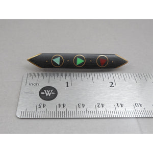 Vintage Handmade Eileen Sutton Point Bar Pin - Signed US Artisan Brooch - C 1990 Post Modern Style Jewelry Bronze Black Red Green Blue Resin