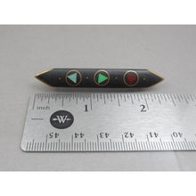Load image into Gallery viewer, Vintage Handmade Eileen Sutton Point Bar Pin - Signed US Artisan Brooch - C 1990 Post Modern Style Jewelry Bronze Black Red Green Blue Resin